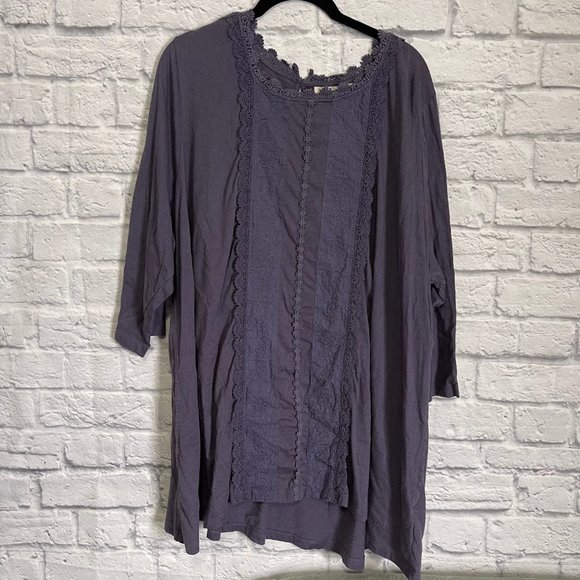 LOGO Lori Goldstein Purple Lace Tunic Top